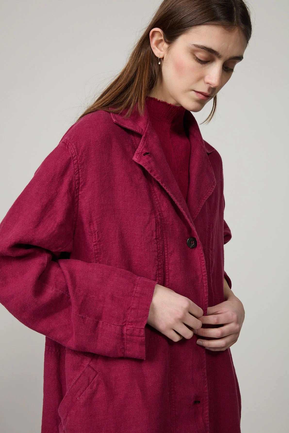 Minina Long Linen Duster Coat - Ruby