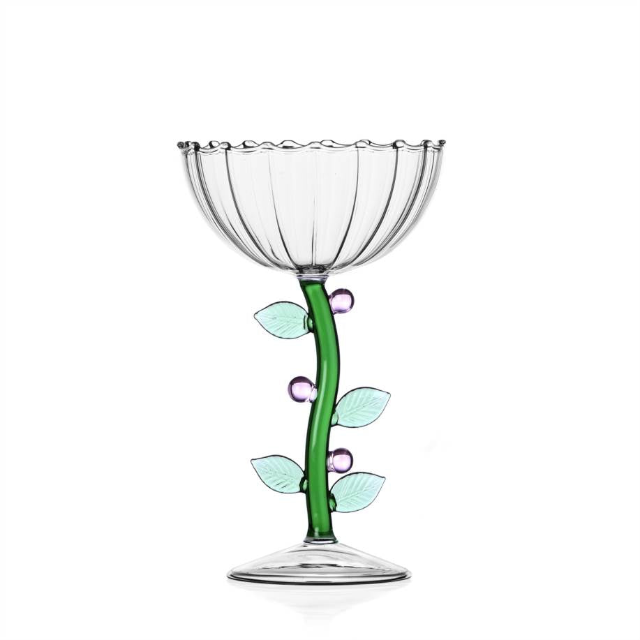 Champagne Glasses Pair - Pink Flower Stem