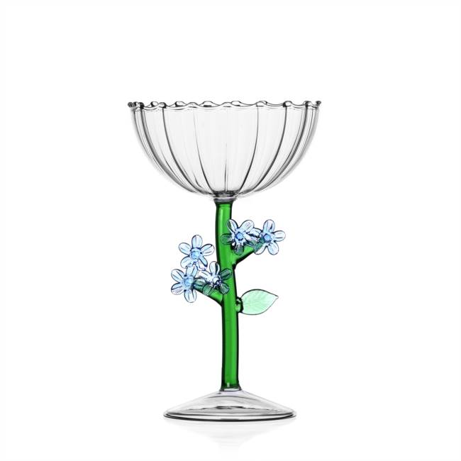 Champagne Glasses Pair - Blue Flower Stem