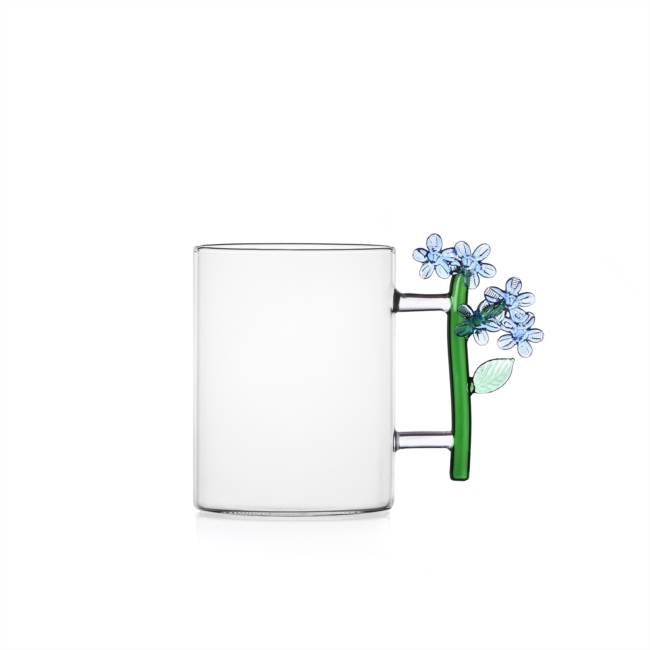 Glass Mug Pair - Blue Flower