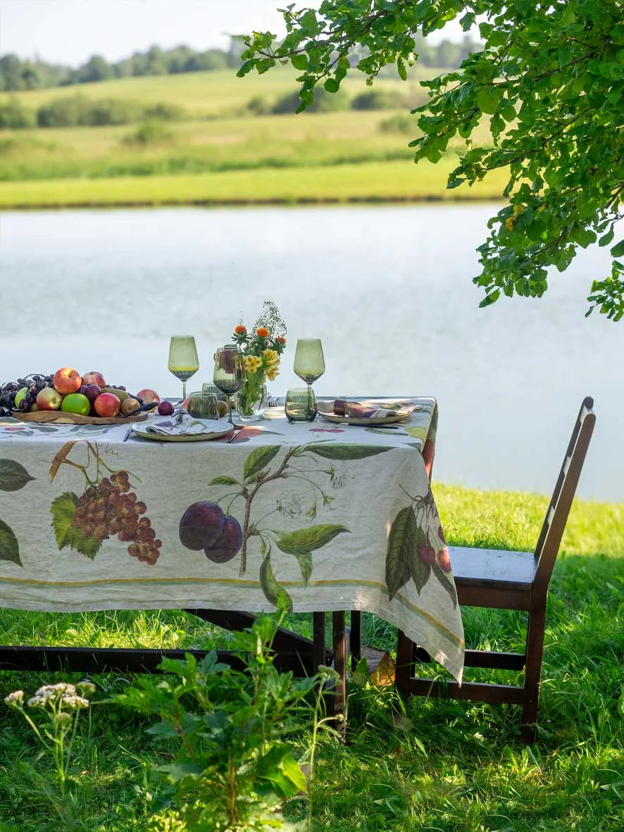 European Linen 'Orchard Fruits' Natural Table Cloth