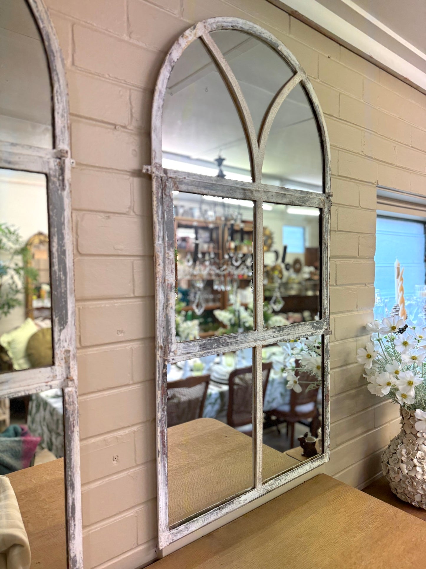 Antique French Pair of Metal Window Mirrors