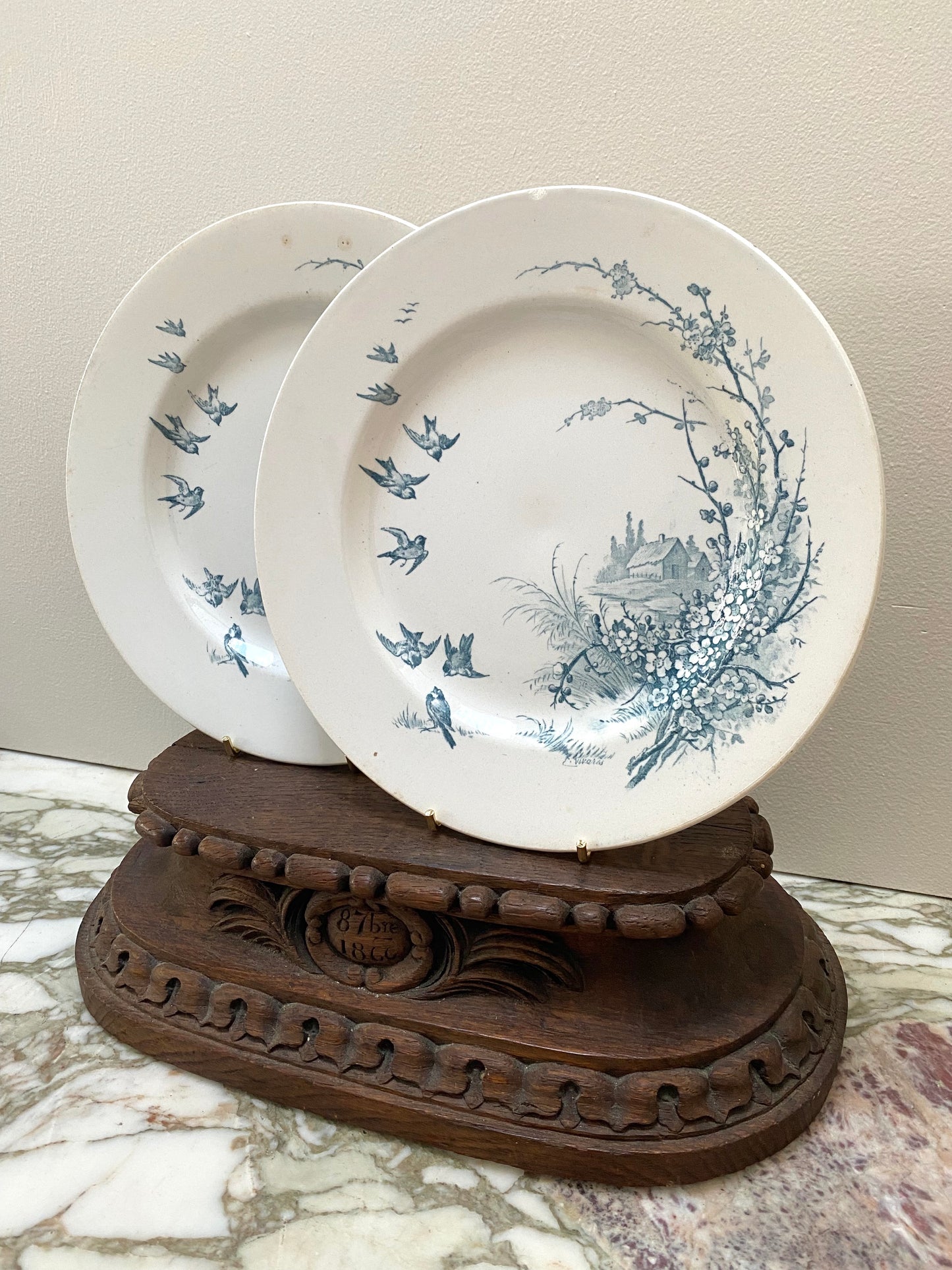 Antique French 'E. Bourgeois Paris' Pair of Plates