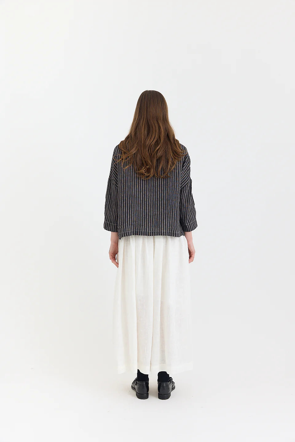 Metta Rae Linen Shirt - Black And White Ticking Stripe