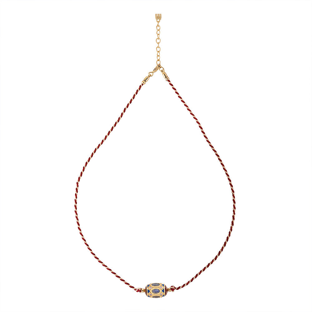 Fine French Red And White Thread Short Necklace - 'Cayo Junita'