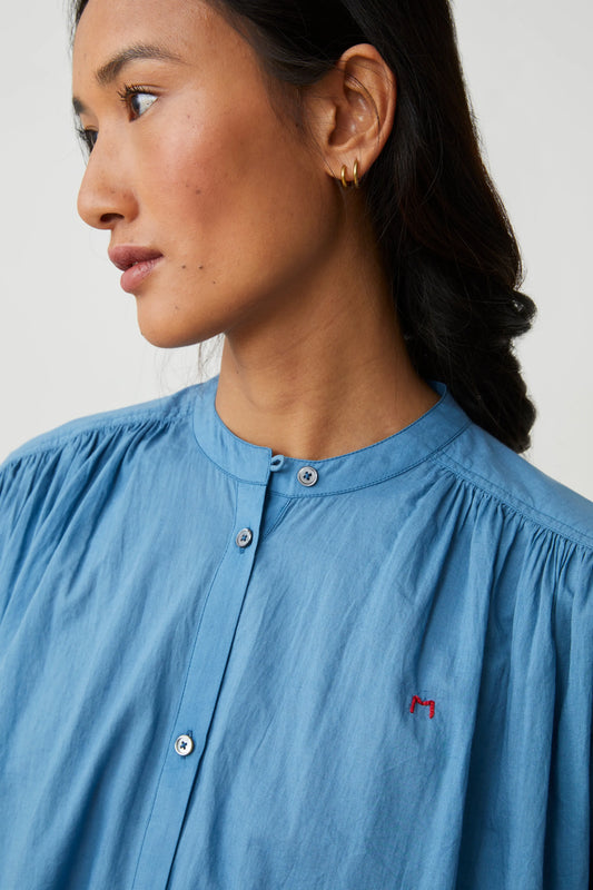 French Cotton Blouse 'Max' In Indigo LAST ONE