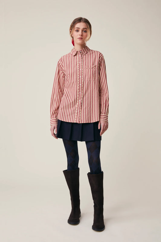 Moismont French Cotton Shirt 'Henriette' In Gypsy Red Stripe