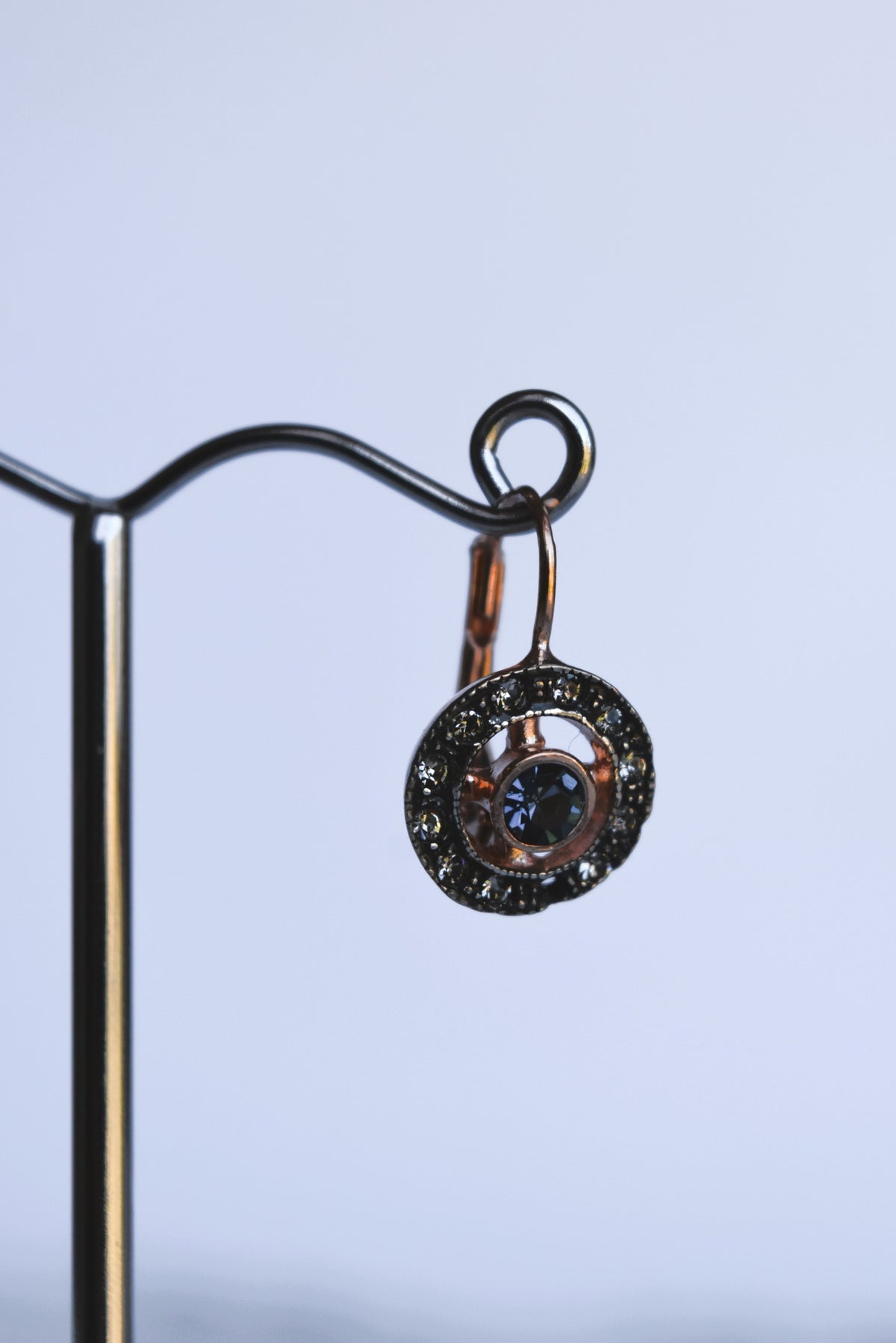 Italian Blue Crystal Round Cutout Drop Earrings