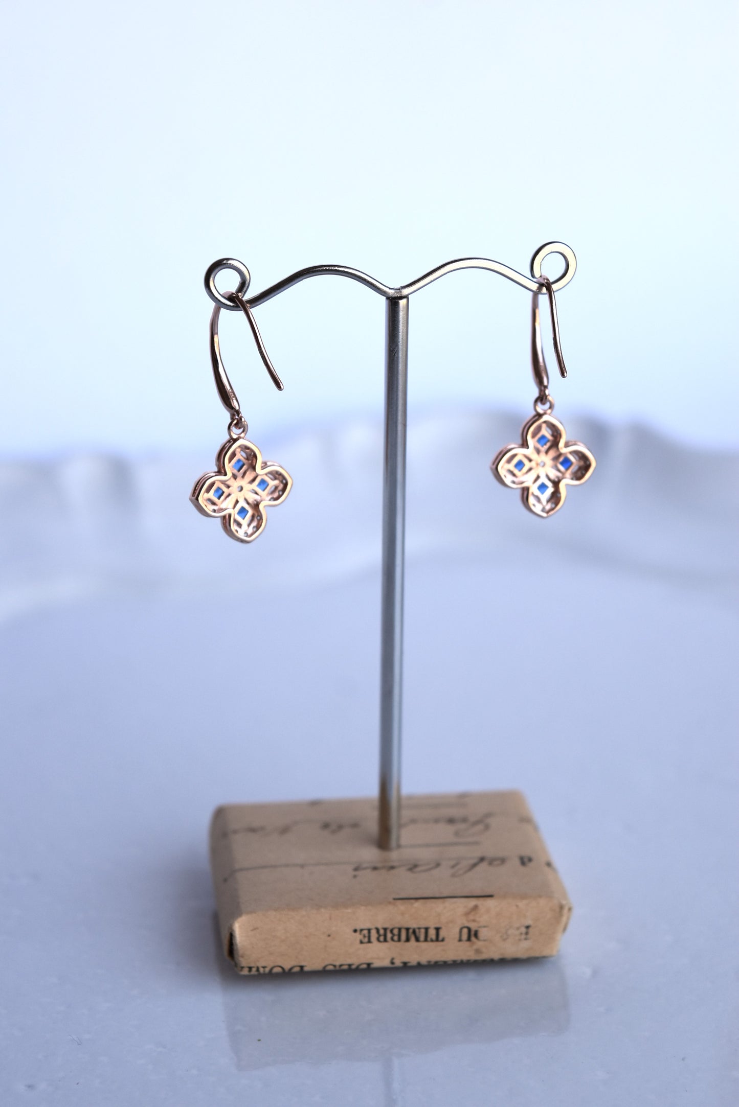 Italian Blue Clover Drop Earrings