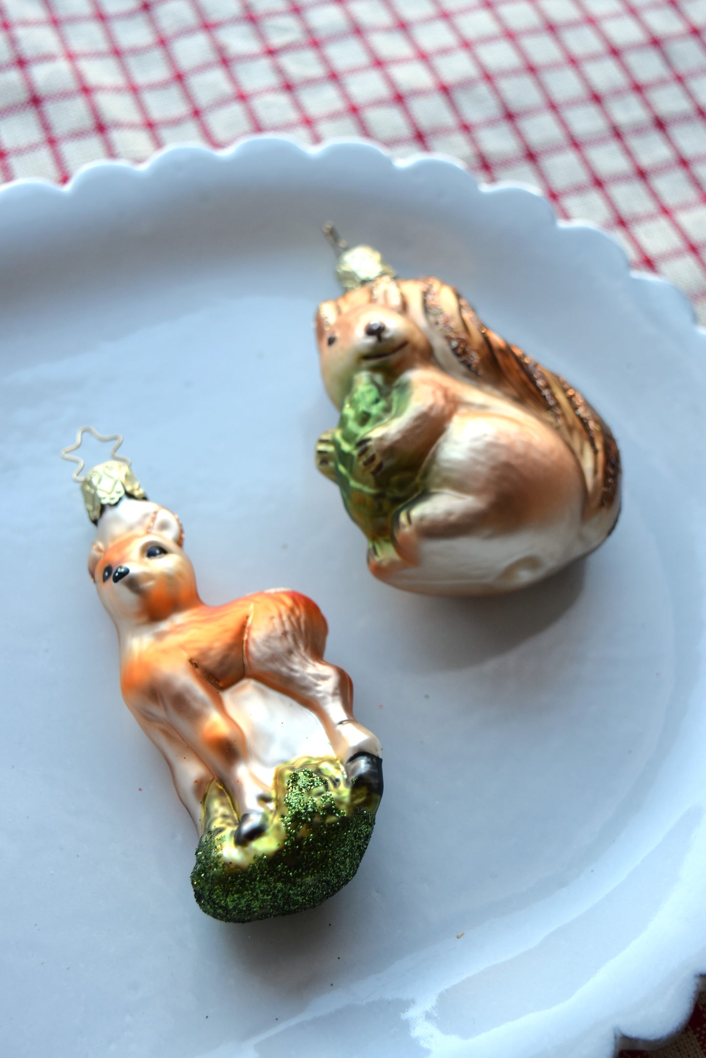 German Glass Christmas Ornament Set - Fawn And Squirrel