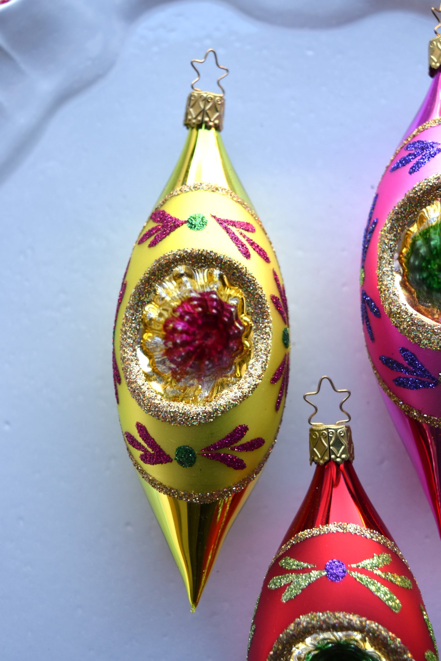 German Glass Christmas Ornament Set - Large Long Shiny Brite