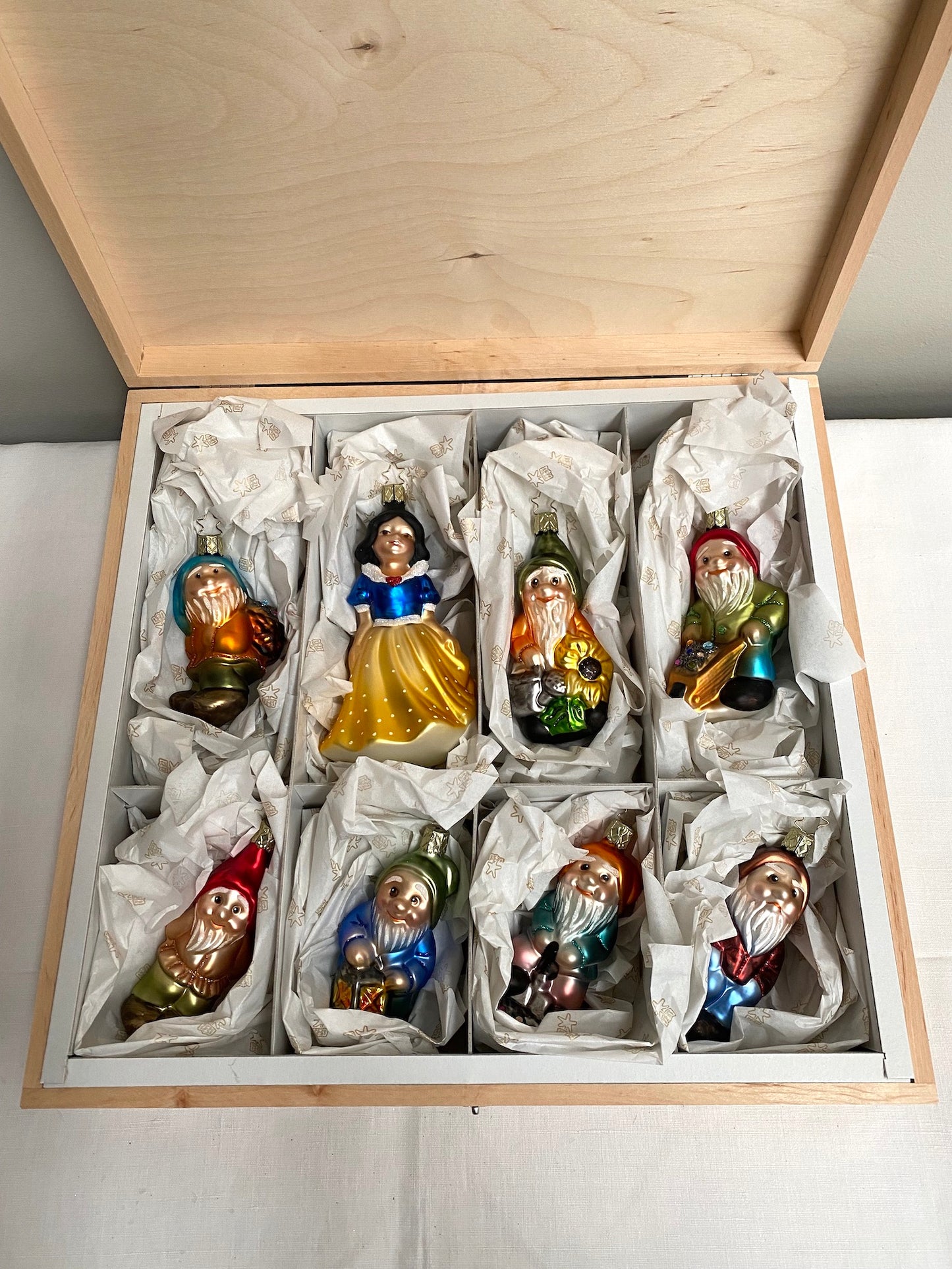 German Glass Christmas Ornament Set - Snow White & the Seven Dwarves