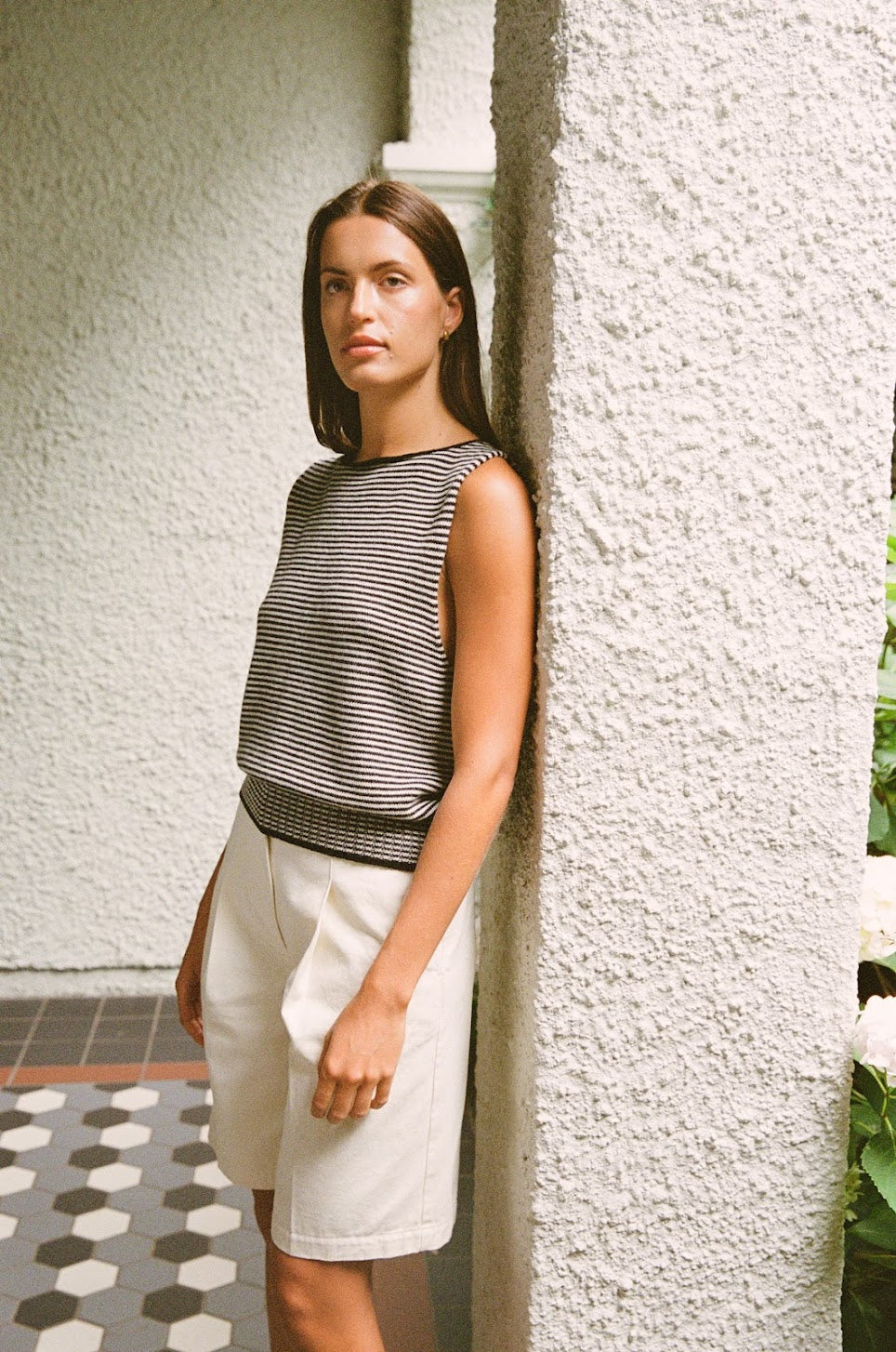 Francie Star Knit Vest Black/Creme Stripe