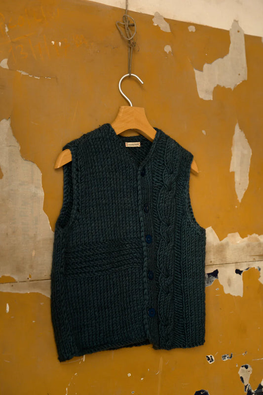 Runaway Bicycle Knitted Button Up Vest In Teal
