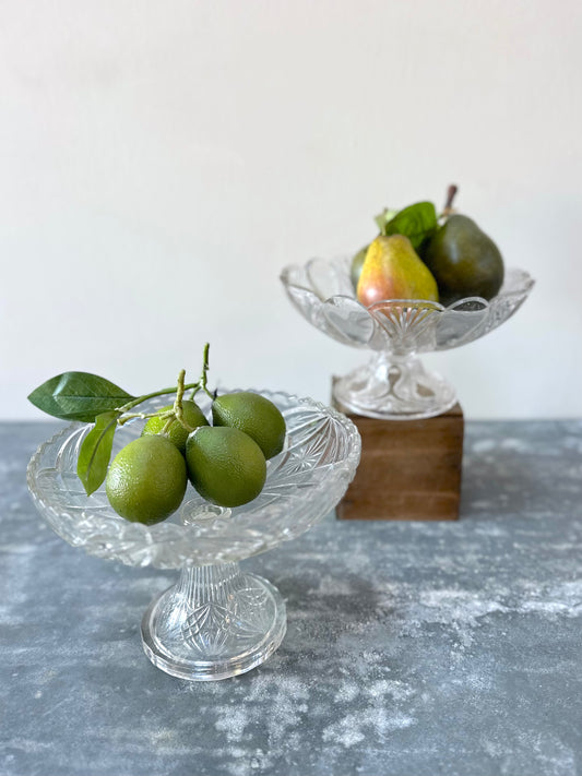 Vintage European Elegant Pressed Glass Footed Bowls
