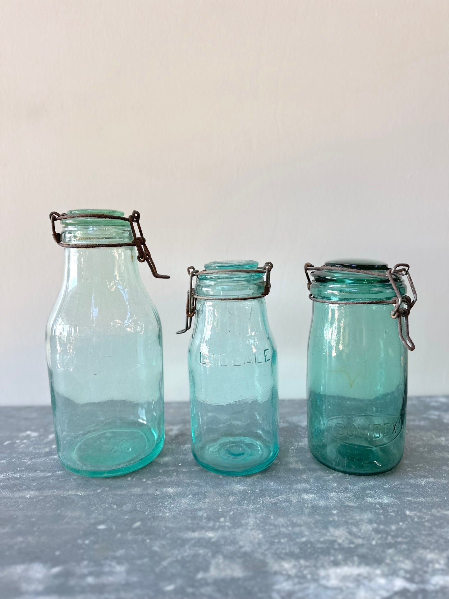Antique French Pale Green Glass Jars