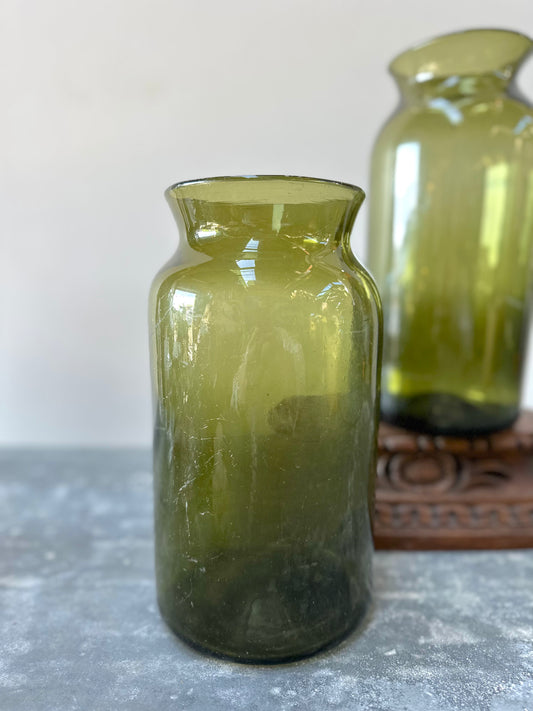 19th Century French Green Glass Olive Jars
