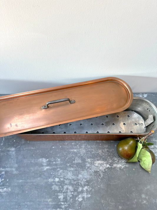 Antique French Long Copper Fish Poacher