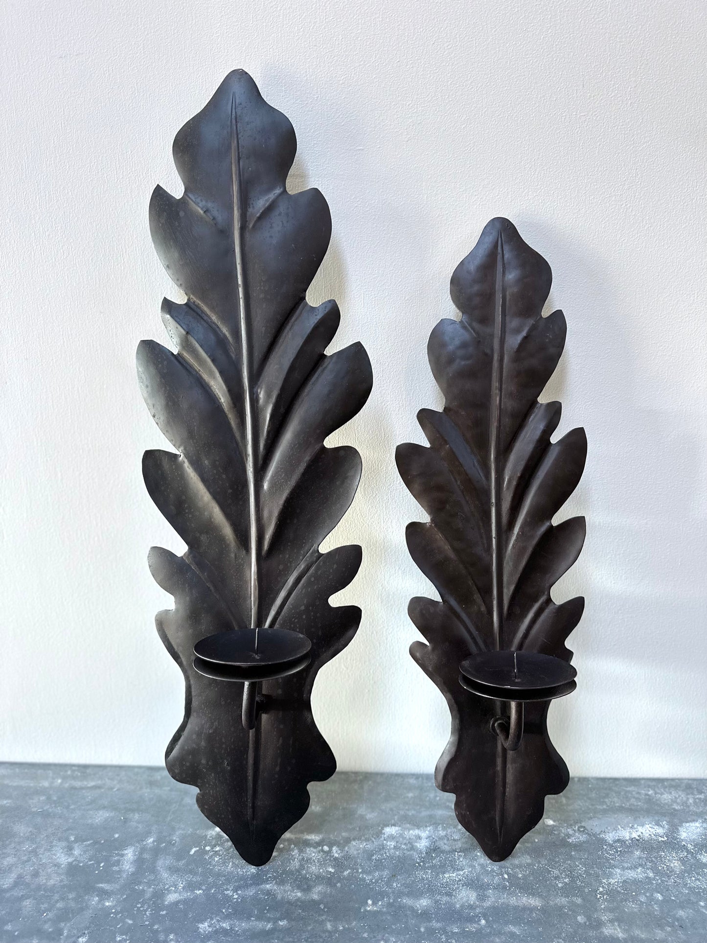 French Rustic Oak Leaf Pair of Wall Sconces - Small
