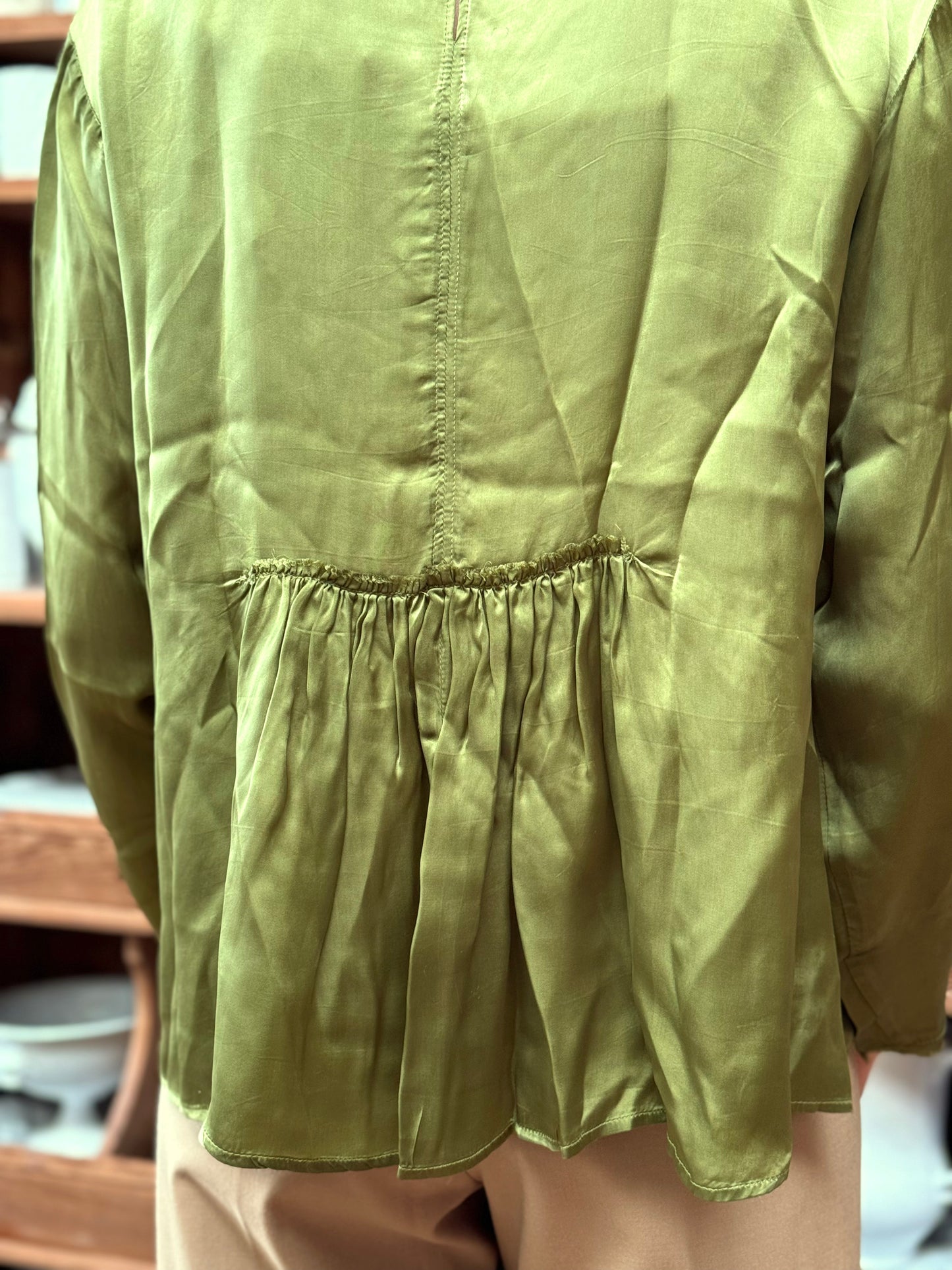Minina Satin Blouse - Olive Green