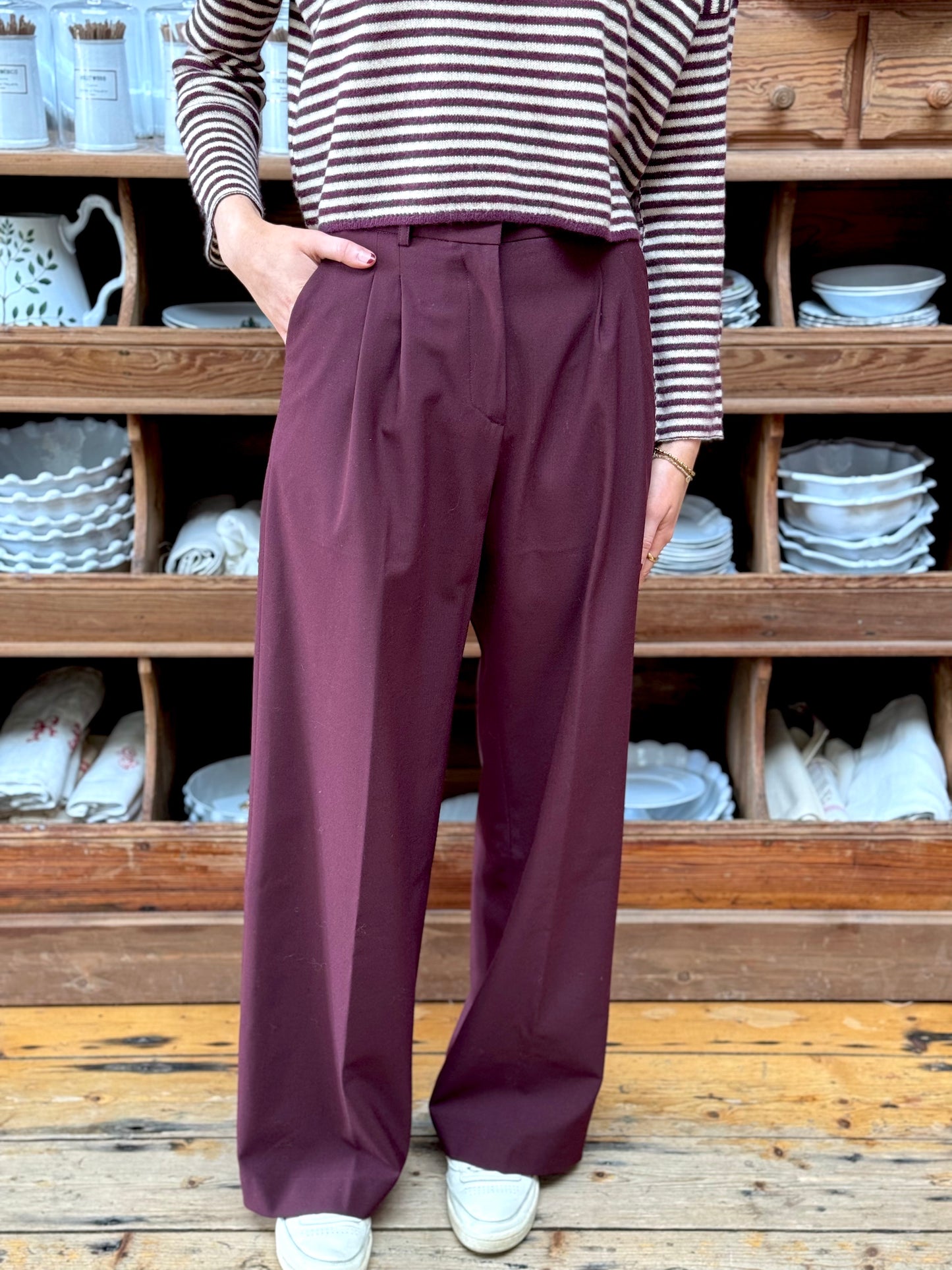 Minina Wide Leg Tailored Pants - Burgundy
