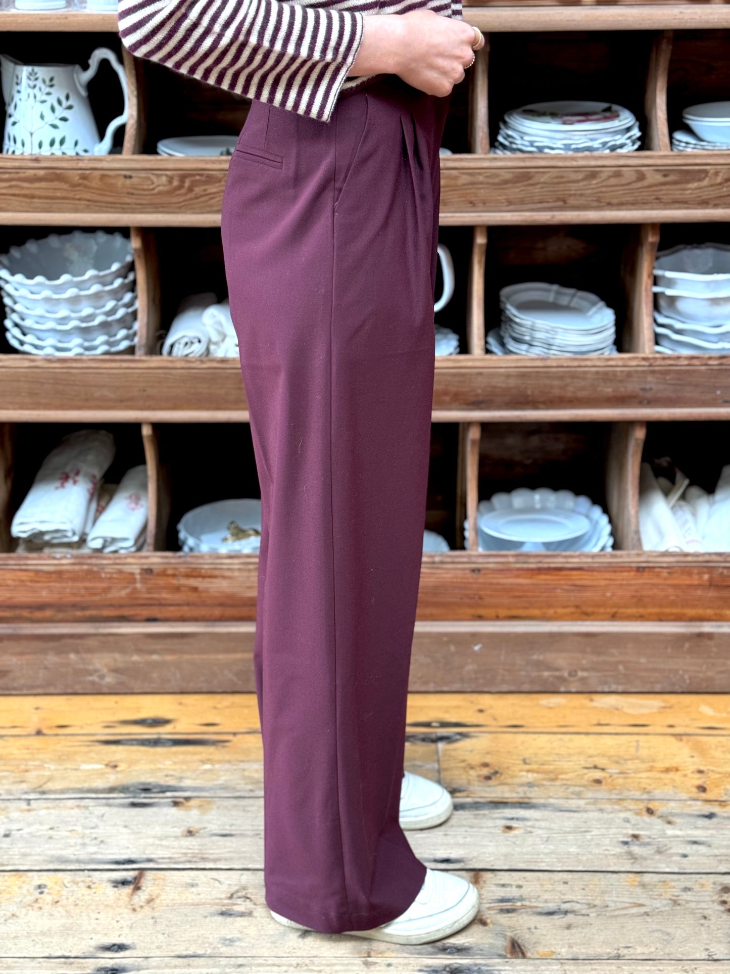 Minina Wide Leg Tailored Pants - Burgundy