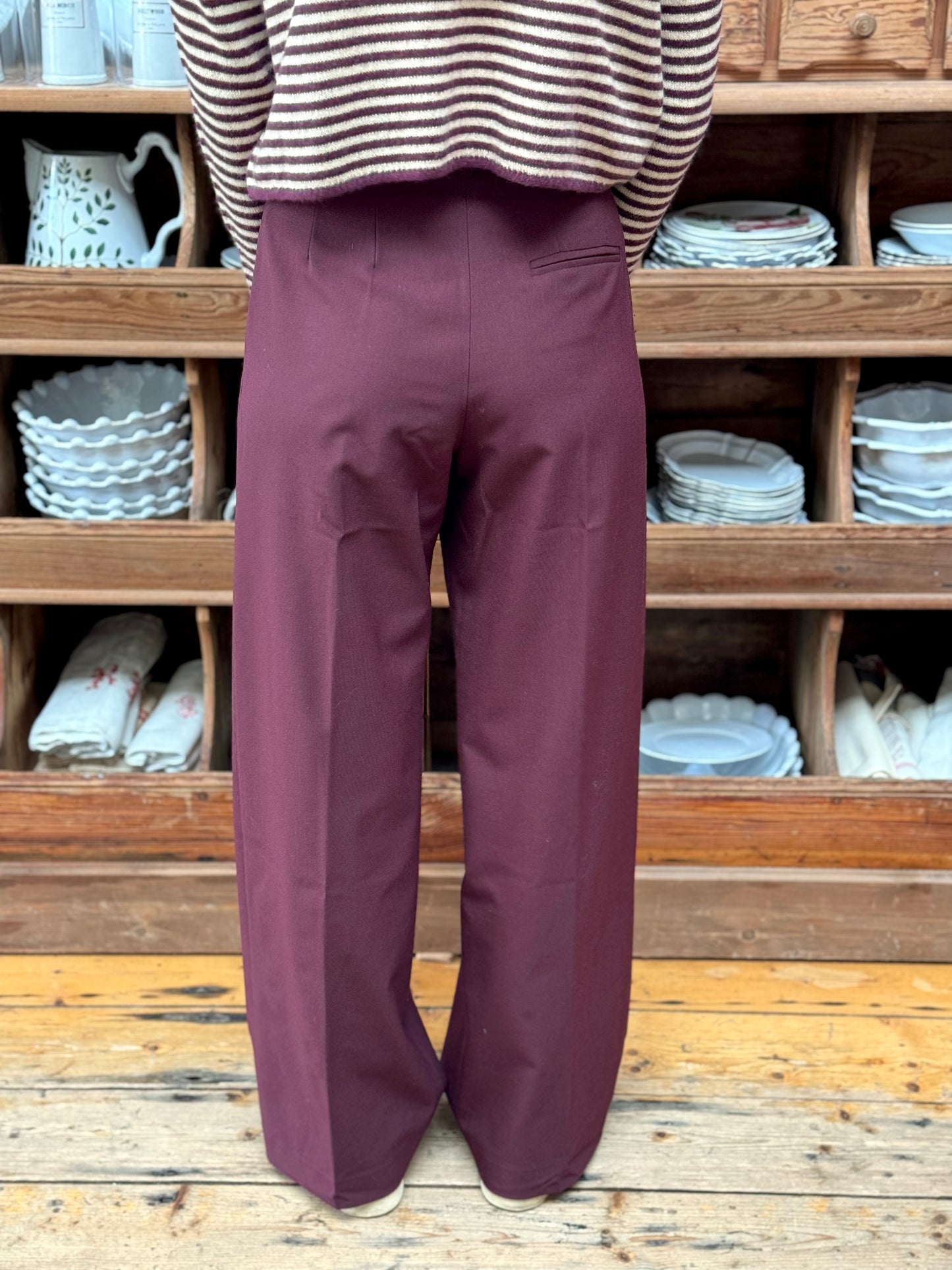 Minina Wide Leg Tailored Pants - Burgundy