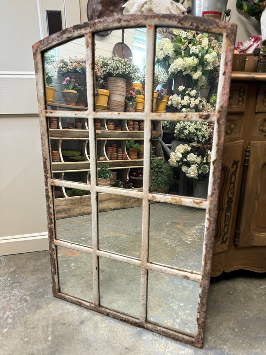 Antique French Pair of Metal Window Mirrors