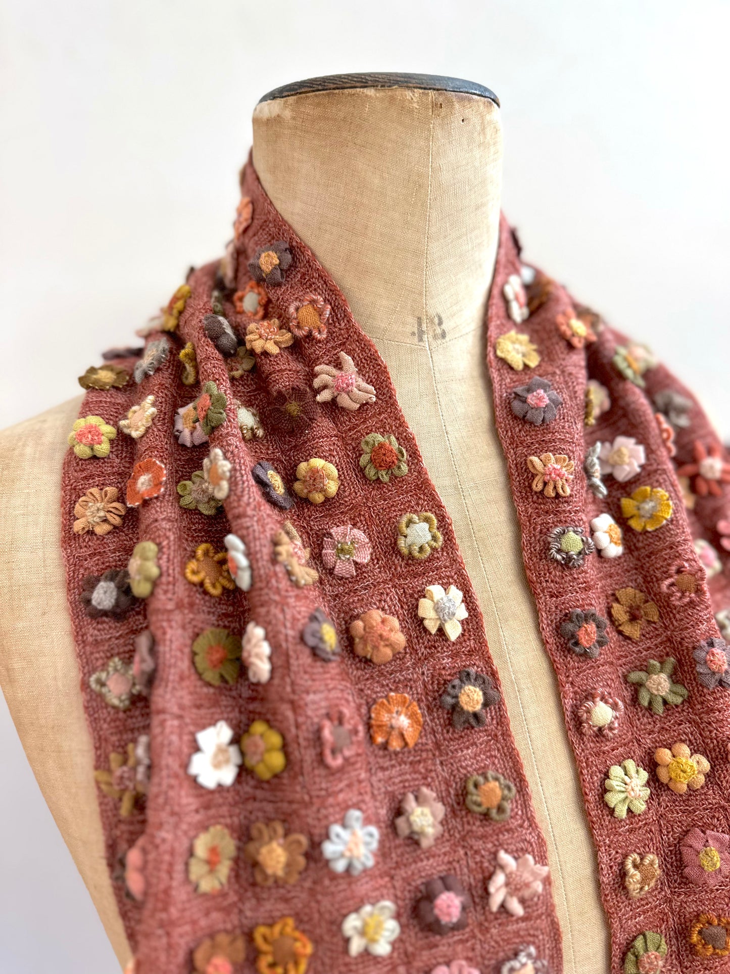 Sophie Digard Rose Crochet Wool Scarf with Petite Flowers