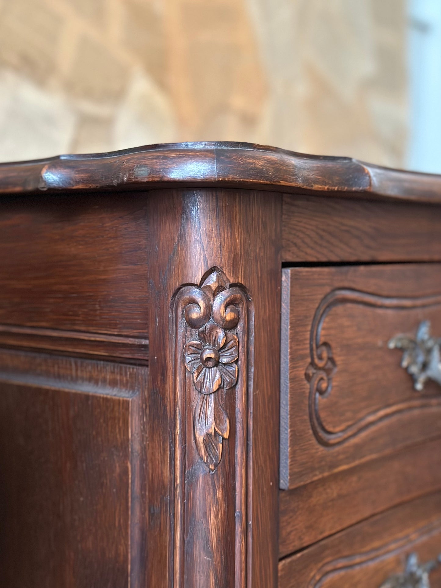 Antique French Oak 4 Drawer Commode