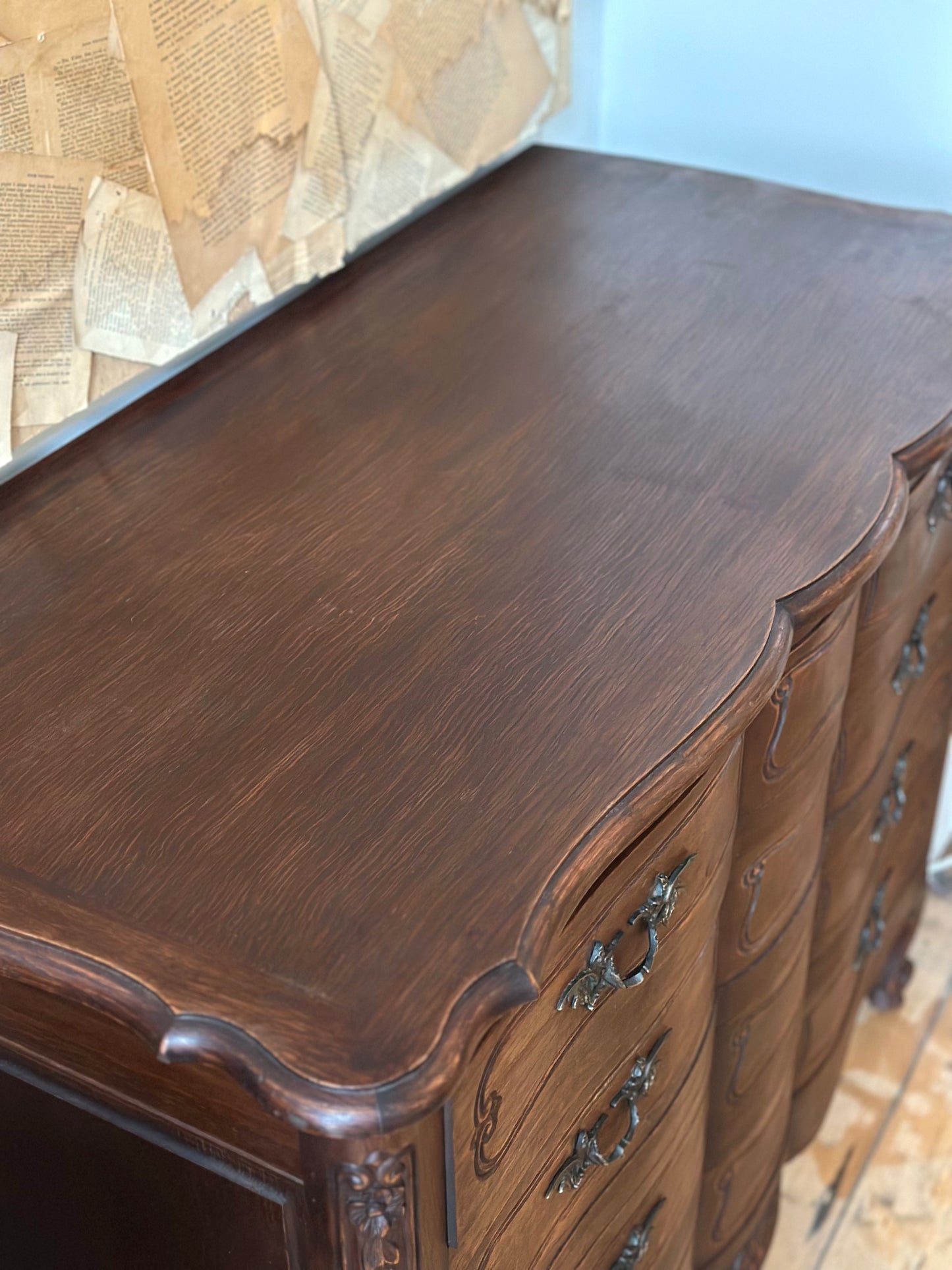 Antique French Oak 4 Drawer Commode