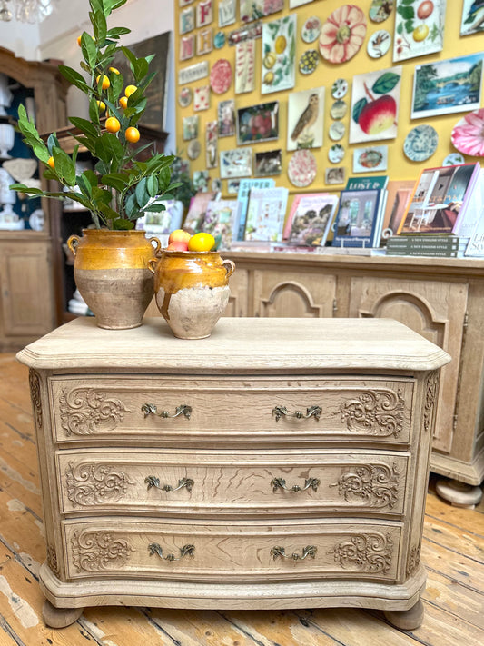 Antique French Solid Oak 3 Drawer Commode