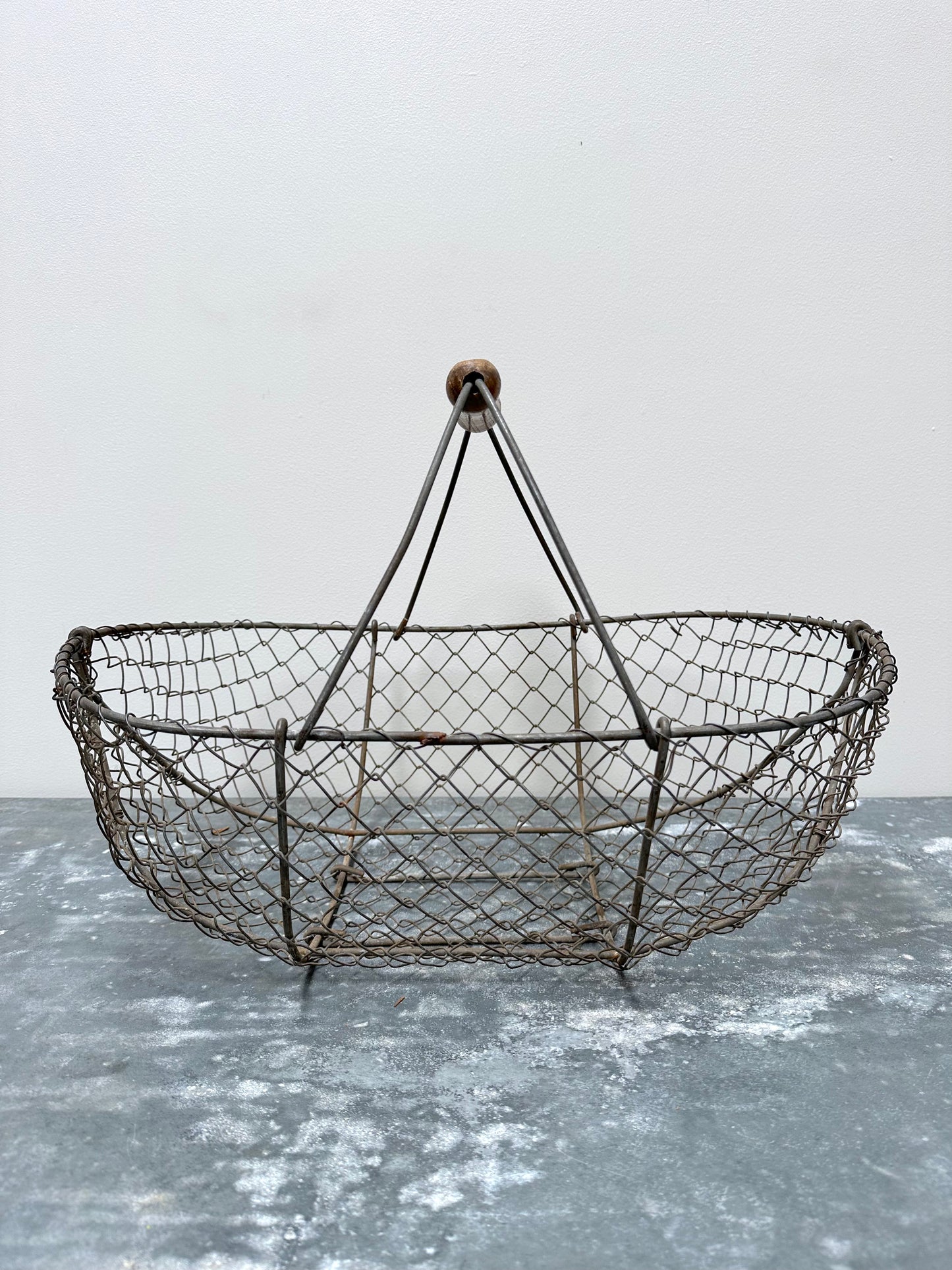 Antique French Woven Metal Harvest Basket