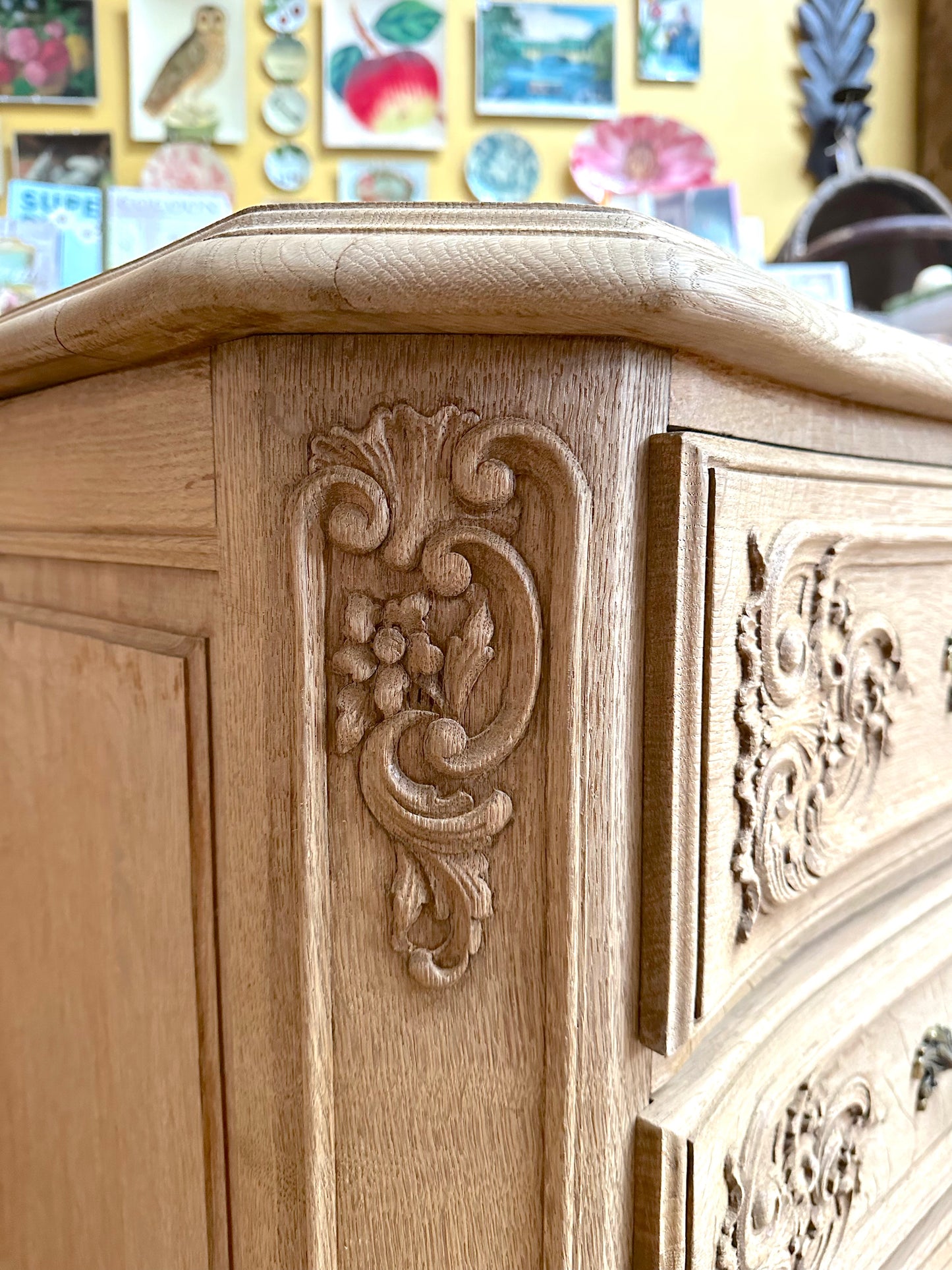 Antique French Solid Oak 3 Drawer Commode