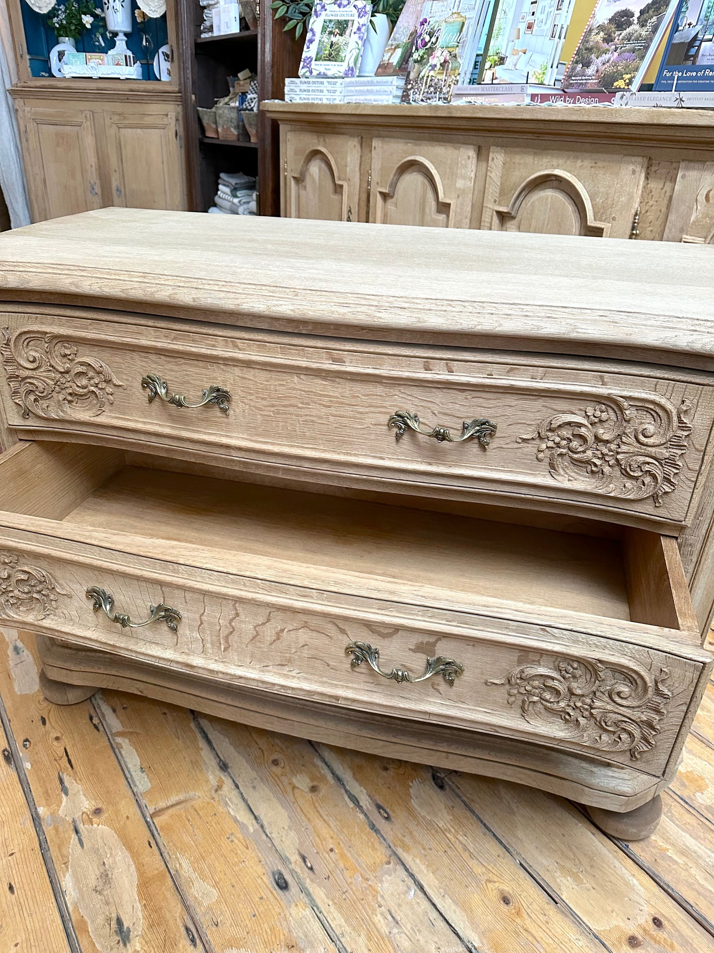 Antique French Solid Oak 3 Drawer Commode