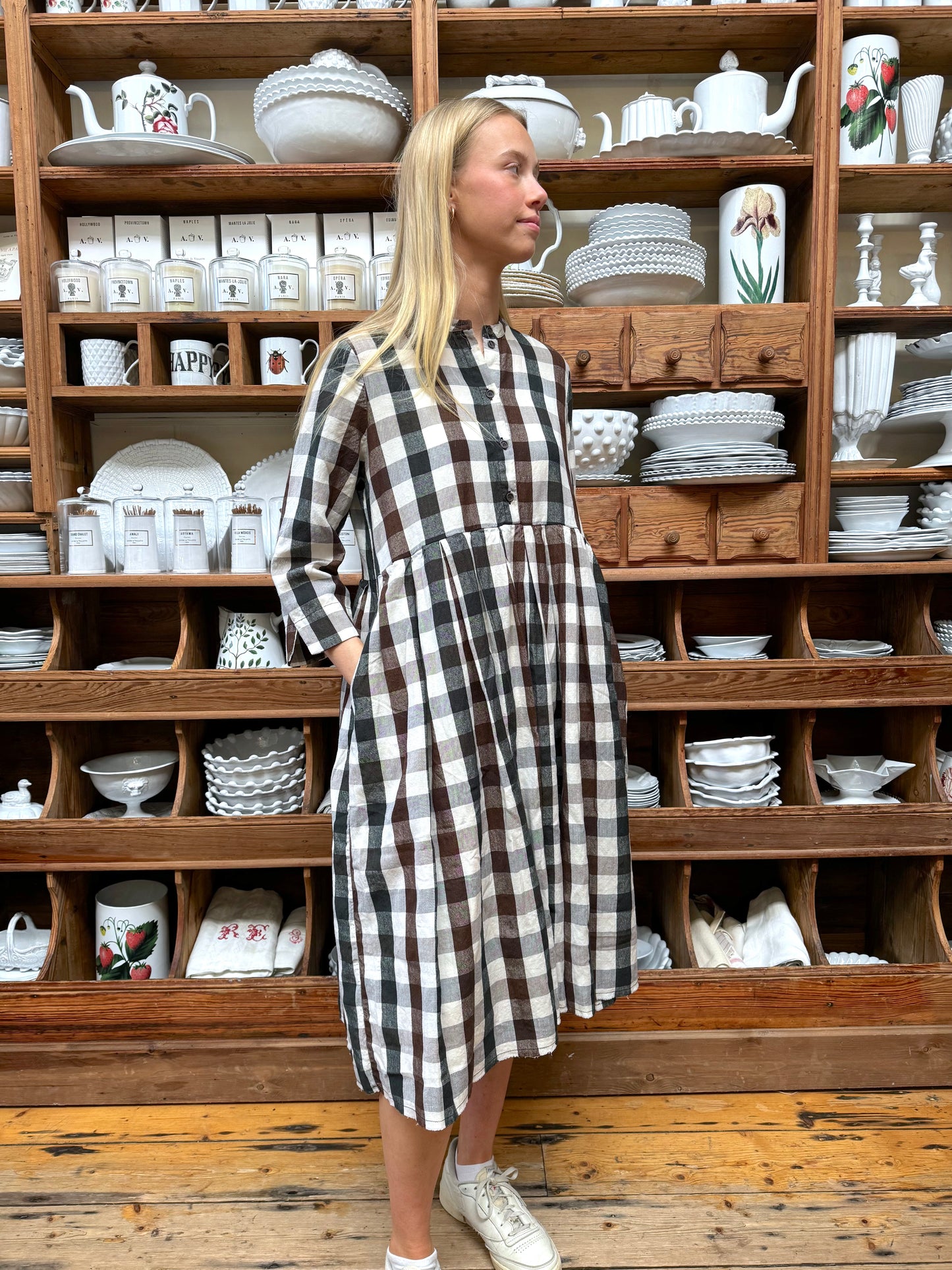 Aequamente Long Sleeve Dress - Brown Check