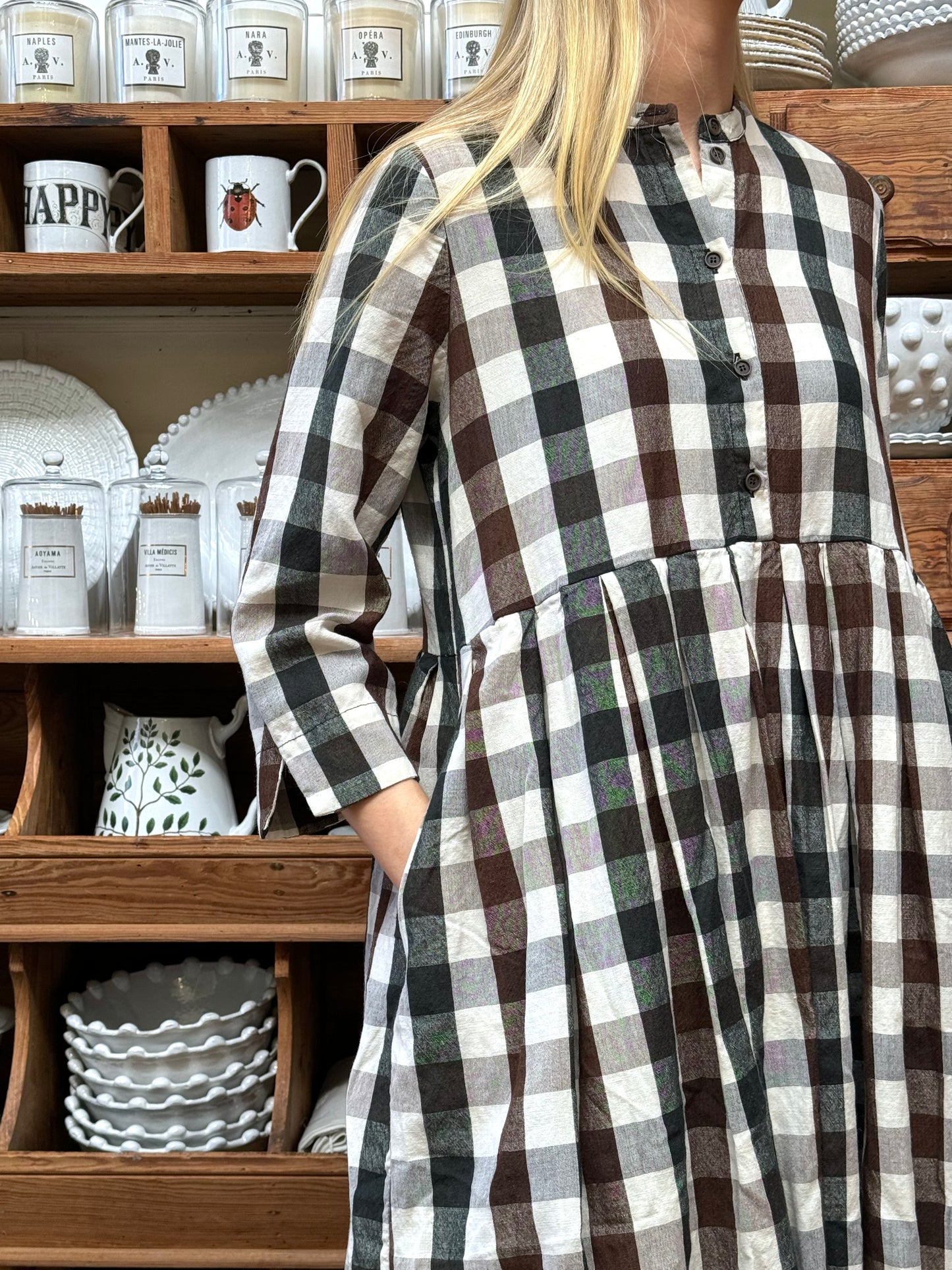 Aequamente Long Sleeve Dress - Brown Check