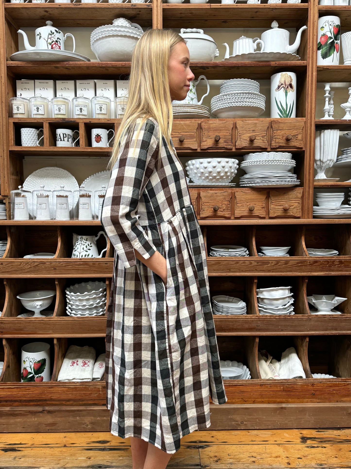 Aequamente Long Sleeve Dress - Brown Check