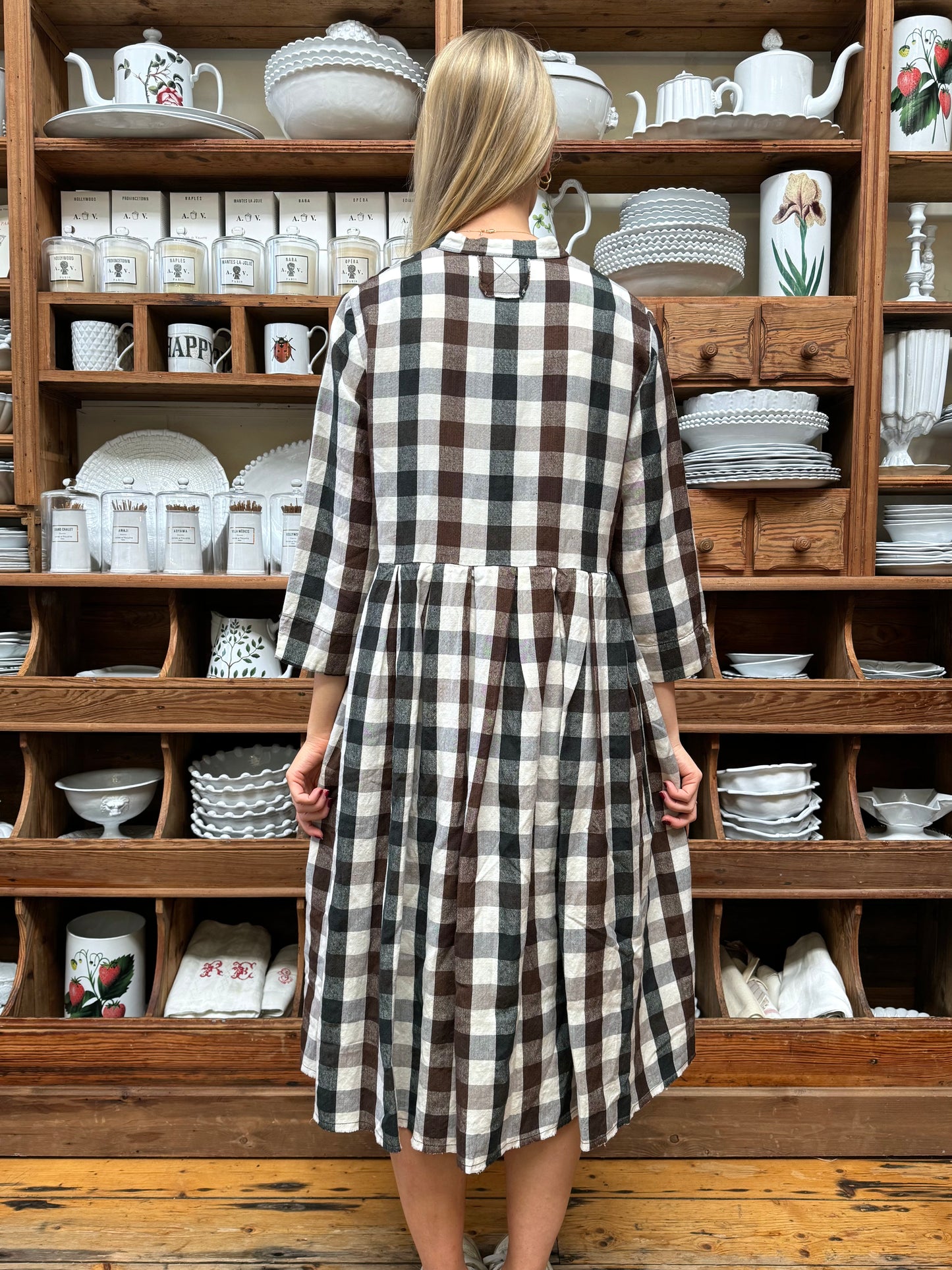Aequamente Long Sleeve Dress - Brown Check
