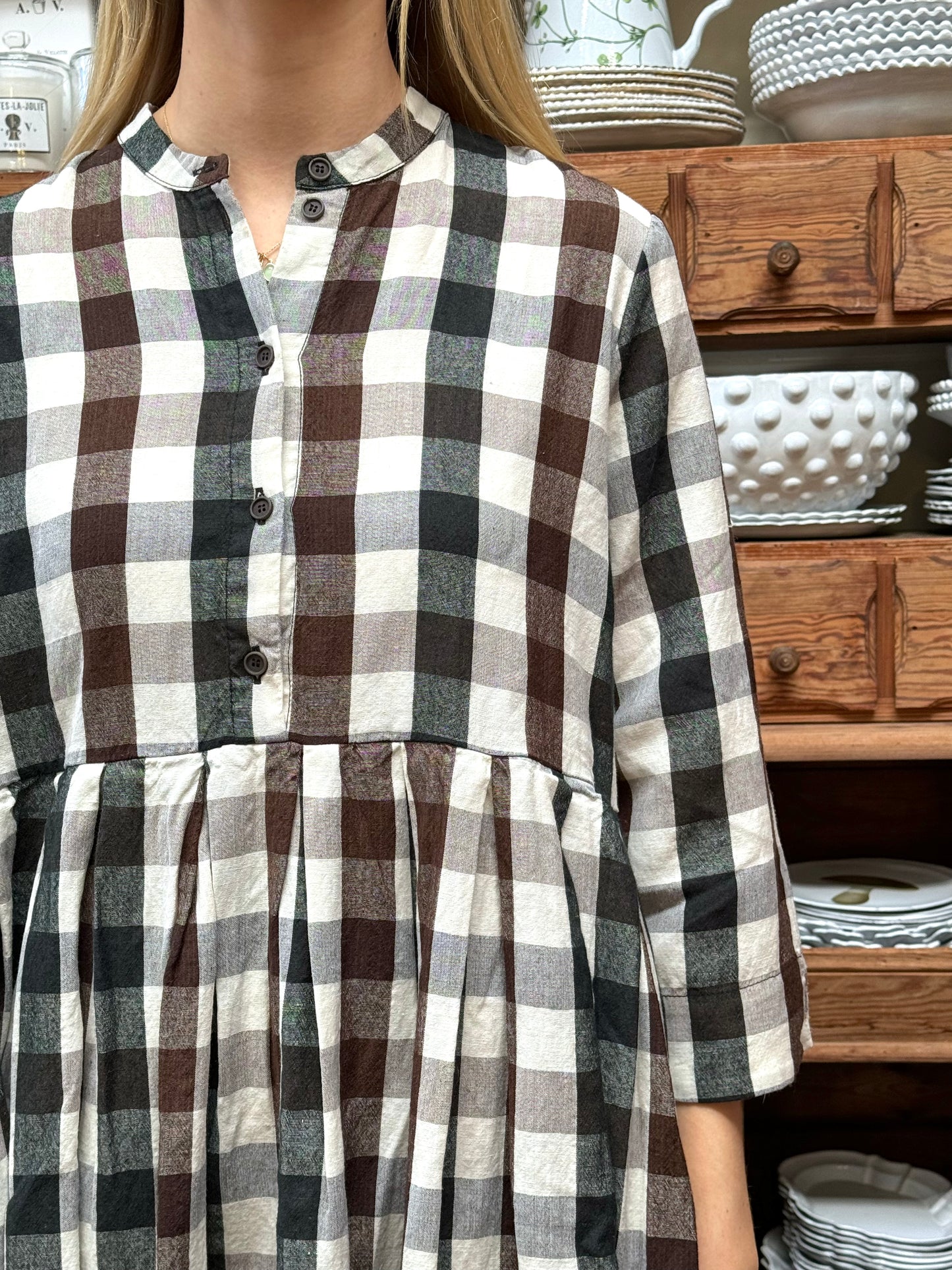 Aequamente Long Sleeve Dress - Brown Check