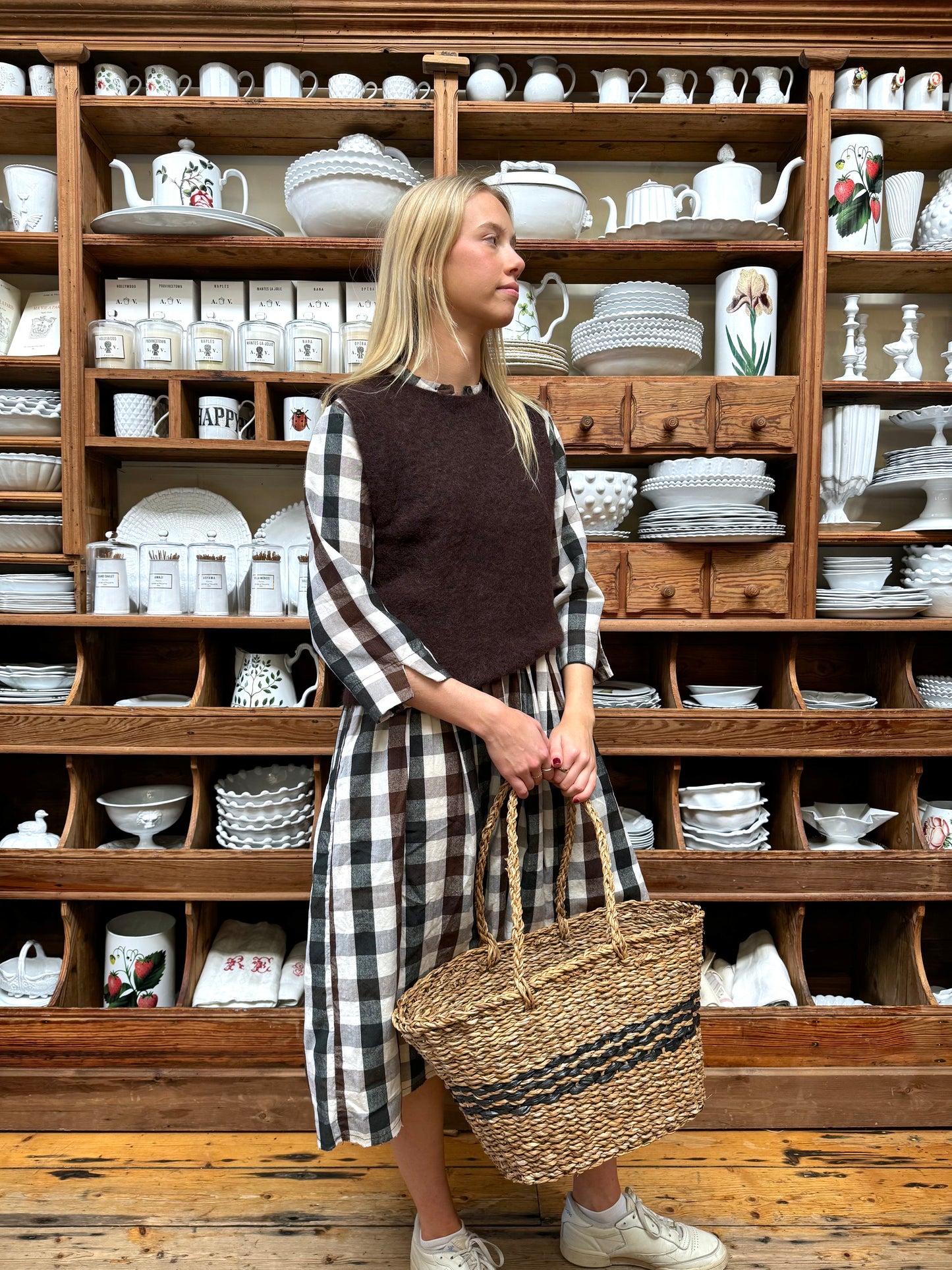 Aequamente Long Sleeve Dress - Brown Check