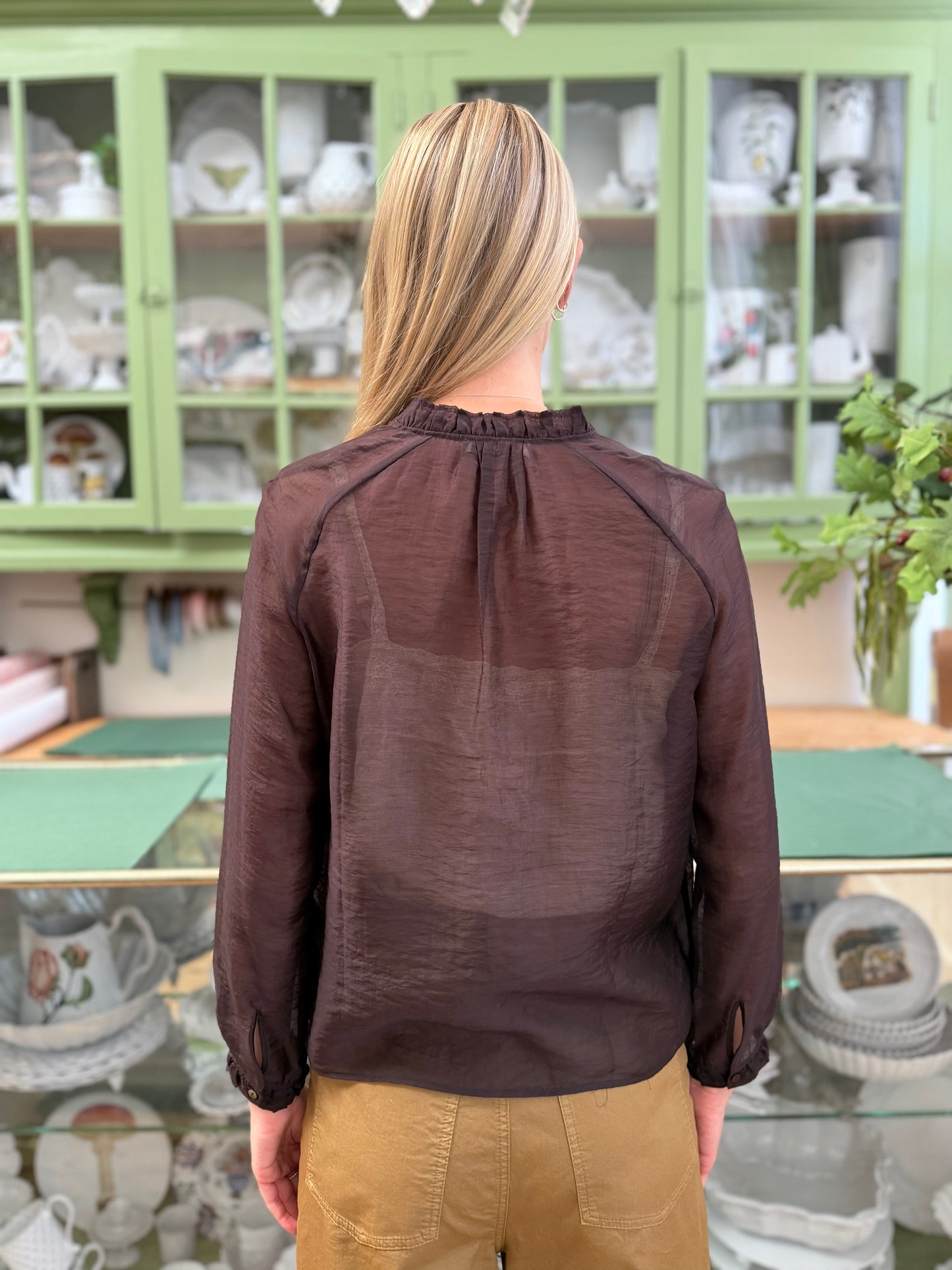 Minina Japanese Organza Button Up Shirt - Brown