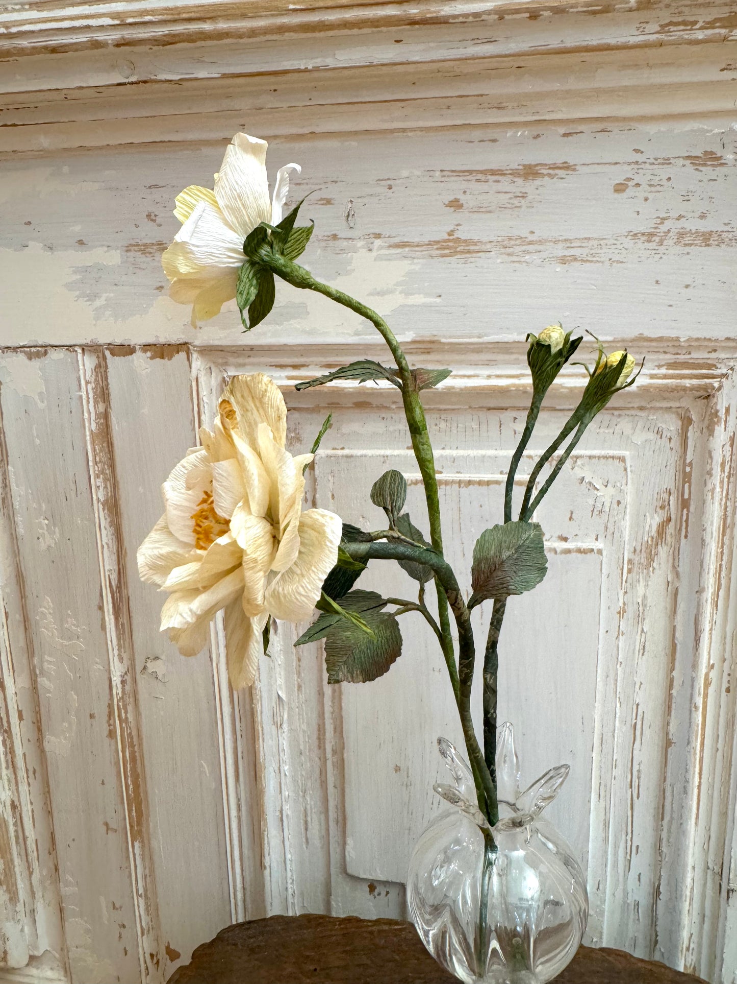 Delicate Handmade Paper Flowers - White Iceberg Rose Stem