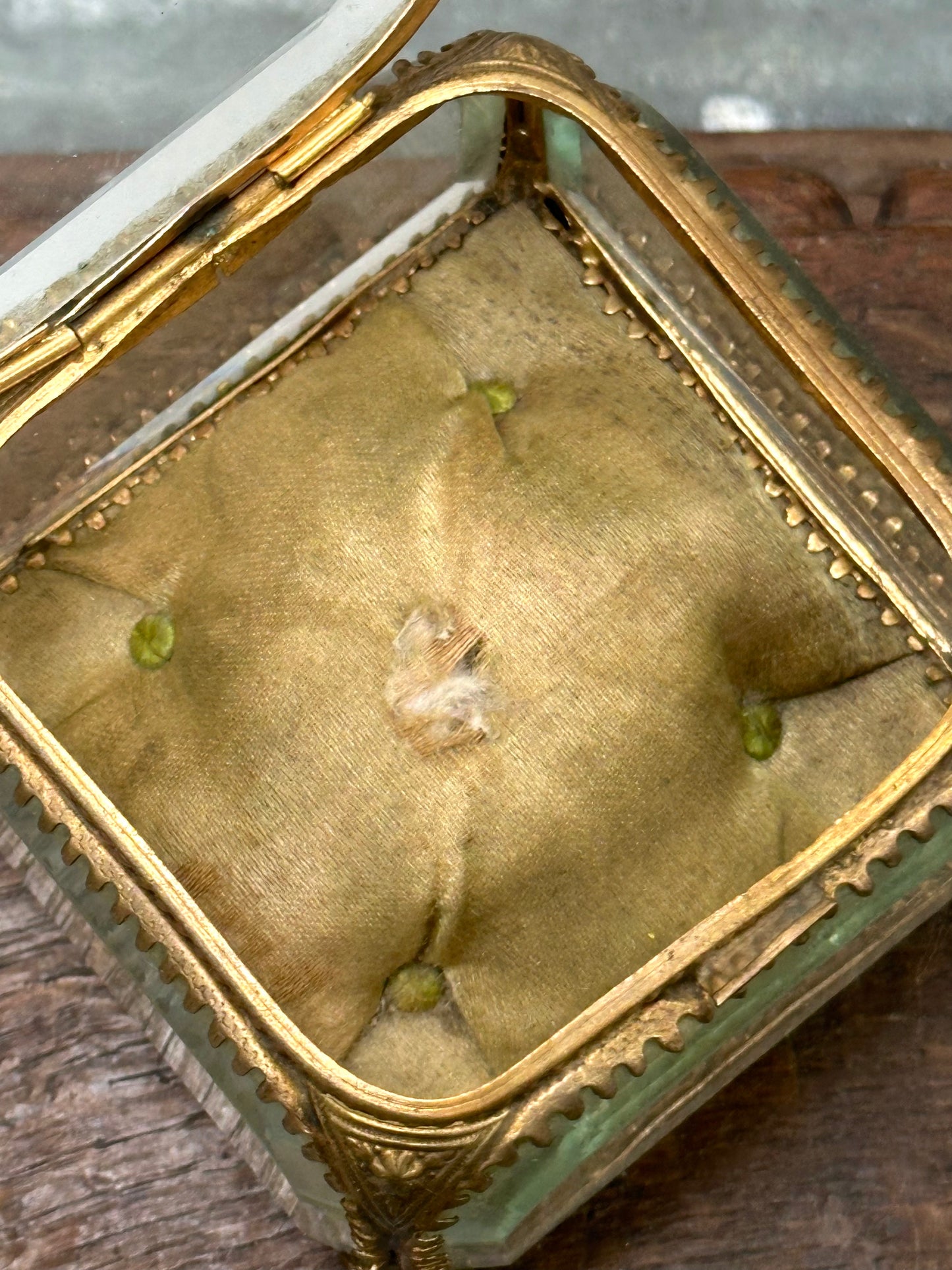 Antique French 'Boîte à Bijoux' Glass Jewellery Box - Square - Green
