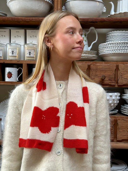 Sula Cashmere Flower Scarf - Red And Cream