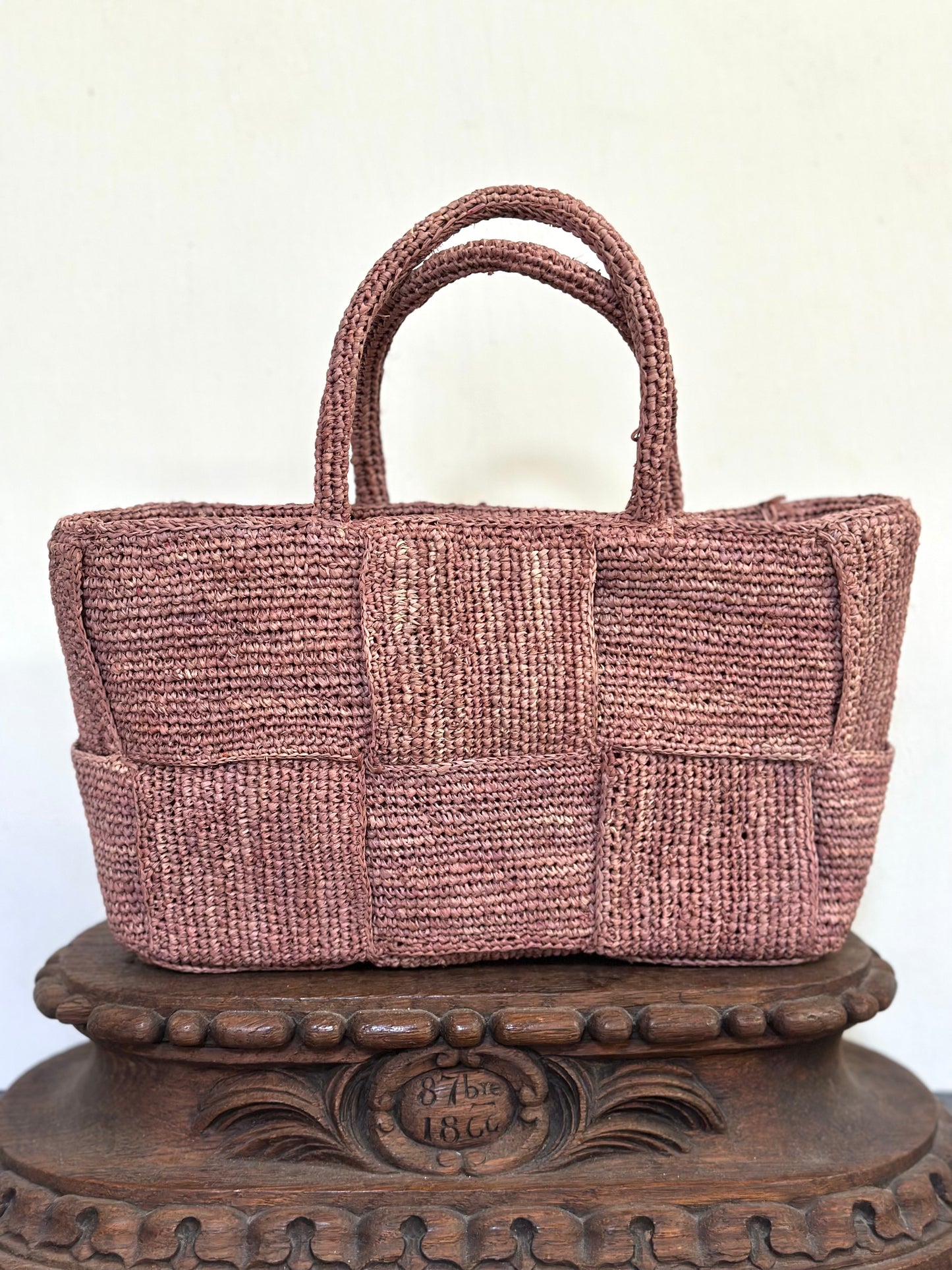 Sophie Digard Small Raffia Woven Handbag - Pink