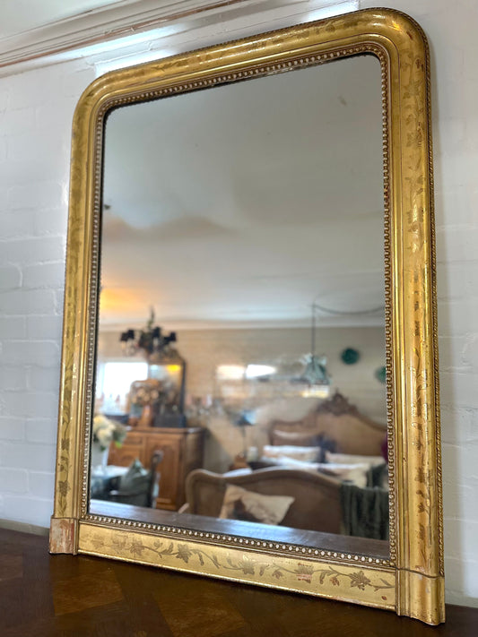 Antique French Over Mantle Louis Phillipe Gold Gilt Mirror