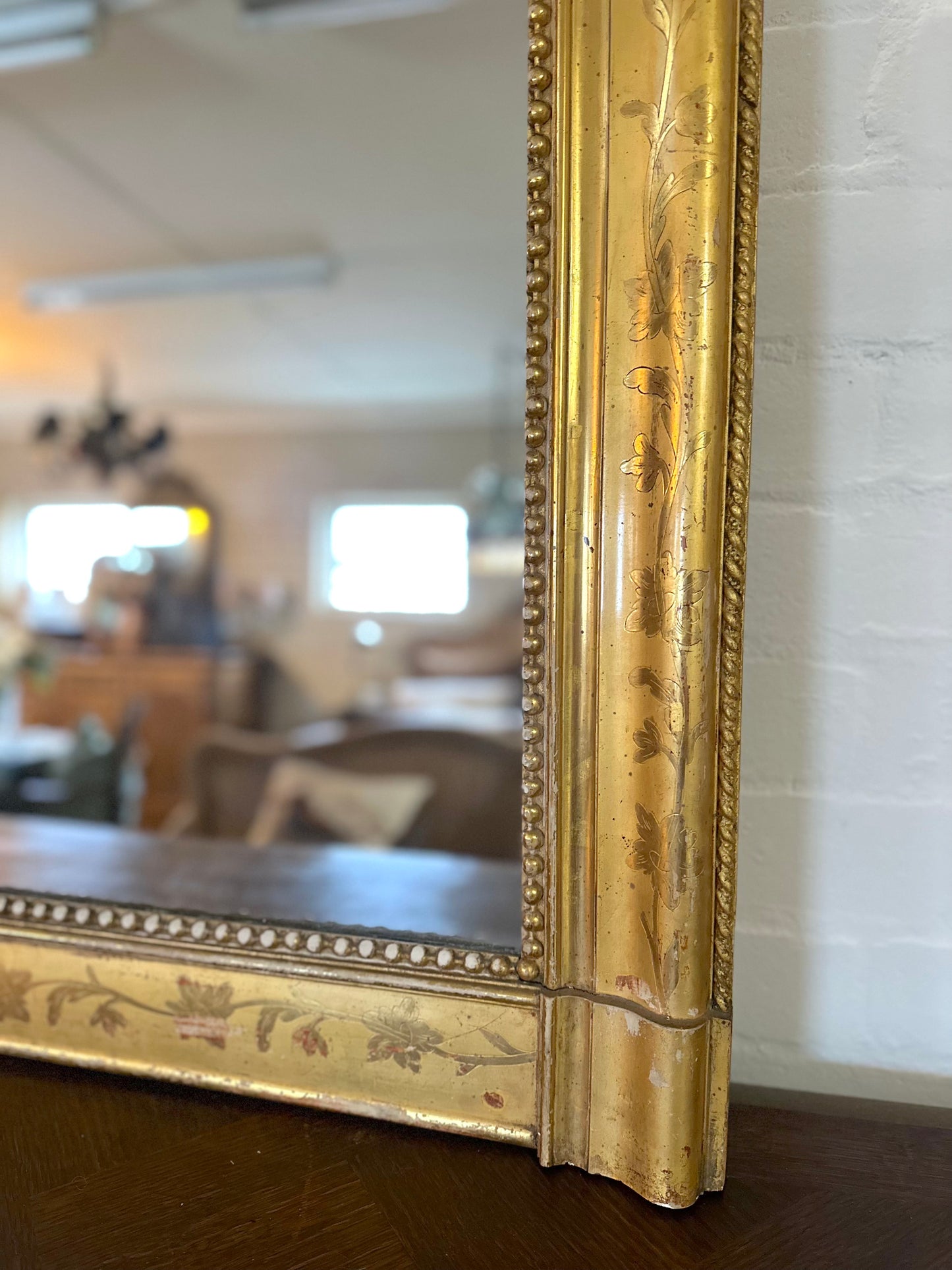 Antique French Over Mantle Louis Phillipe Gold Gilt Mirror