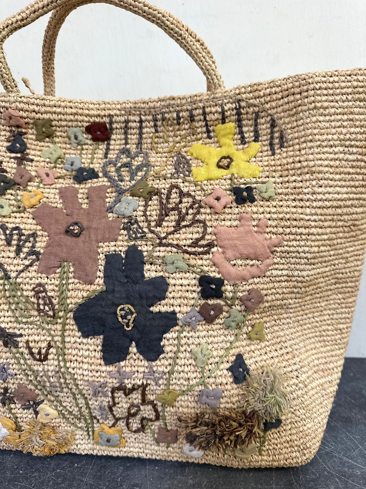 Sophie Digard Large Raffia Bag With Pastel Florals