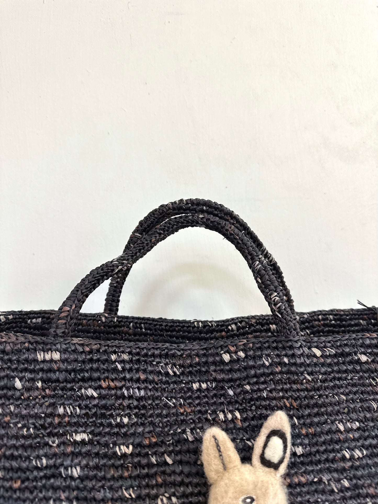 Sophie Digard Large Raffia Bag With Felt Bunny Duo